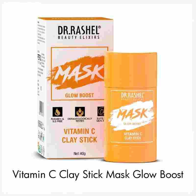 DR.RASHEL Vitamin C Clay Stick Mask For Women & Men Reduce Dark Spots & Wrinkles For Glowing And Brightening Skin Paraben Free Suitable For All Skin Oily To Normal – 40 Grams