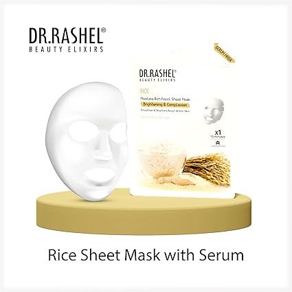 DR.RASHEL Rice Face Sheet Mask With Serum For Women and Men | All Skin Types | Soft and Healthy Skin | Deep Cleansing & Oil Control | Repairing & Nourishment | Soothing And Hydrating | Paraben Free 20g