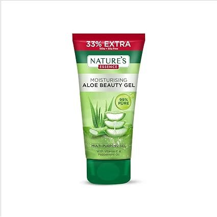 Nature's Essence Moisturising Aloe Beauty Gel with Vitamin E and Peppermint Oil | MultiPurpose Gel | 99% Pure Aloe Vera Extracts | For All Skin Types, 150+50g