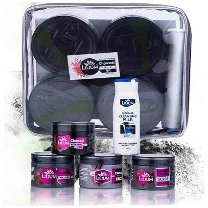 Lilium Charcoal Facial Kit 1100g | Complete Skincare Set With Power Of Detoxification & Rejuvenation | Deep Cleansing & Pore Minimization | For Women & Men | 100% Vegan | All Skin Types