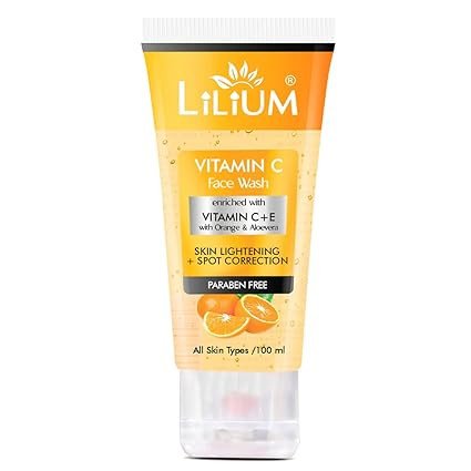 Lilium Vitamin C Face Wash 100ml | Enriched with Vitamin C Orange & Aloe Vera | Skin Lightening & Spot Correction | Paraben Free | All Skin Types