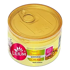 Lilium Haldi Chandan Massage Cream 250gm | Enriched With Turmeric & Sandalwood Oil | Soothing, Moistirized & Balanced Skin, Paraben Free, Anti-Inflammatory, Suitable for All Skin Types