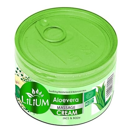 Lilium Aloe Vera Face & Body Massage Cream 250gm, Soothing, Moisturized & Balanced Skin, Promotes Radiant Complexion With Cooling & Calming Effect, All Skin Types