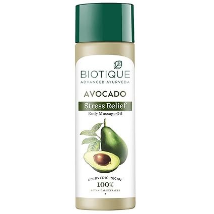 Biotique Cado Stress Relief Avocado Stress Relief Body Massage Oil | Heals and Hydrates dry skin | 100% Botanical Extracts | Suitable for All Skin Types | 200ml