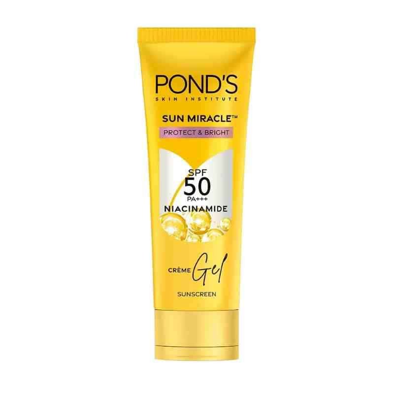 POND'S Sun Miracle SPF 50 PA+++ Crème Gel Sunscreen -Protect & Bright, With 3% Niacinamide, Fade Dark Spots in 4 Weeks, Lightweight, No White Cast 50g, All skin type