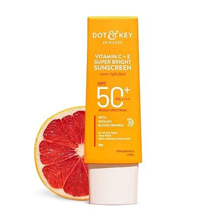 DOT & KEY Vitamin C + E Super Bright Sunscreen Spf 50 |Water-Light,UVA/UVB & Blue Light Protection|For Even Toned & Glowing Skin|With Liquid Spf 50+++| No White Cast| For All Skin Types