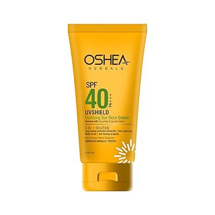 Oshea Herbals SPF 40 PA +++ UVshield Mattifying Non Greasy & Water Resistant Sunscreen for All Skin Types | Protection from UVA & UVB, Removes Tanning & Ageing | Enriched with Cucumber Extract 60g