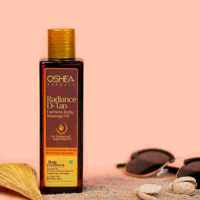 Oshea Herbals Radiance D Tan Fairness Body Massage Oil for All Skin Types | For Radiance & Satin Finish with Deep Moisturising, Anti Tanning.