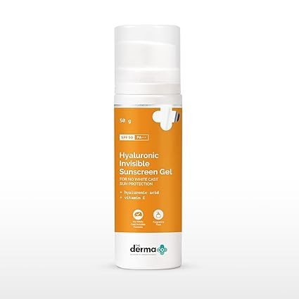 The Derma Co Hyaluronic Invisible Sunscreen SPF 50 Gel For All Skin With Hyaluronic Acid & Vitamin E For No White Cast Sunro Protection