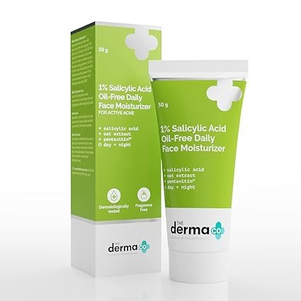 The Derma Co 1% Salicylic Acid Oil-Free Face Moisturizer with Oat Extract for Active Acne - 50g