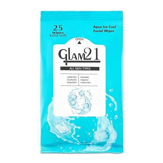 Glam21 Facial Wipes | Super-Soft & Moisturizing |Aqua Ice| Clean Dust & Dirt Particles | 25 Wipes in a Pack
