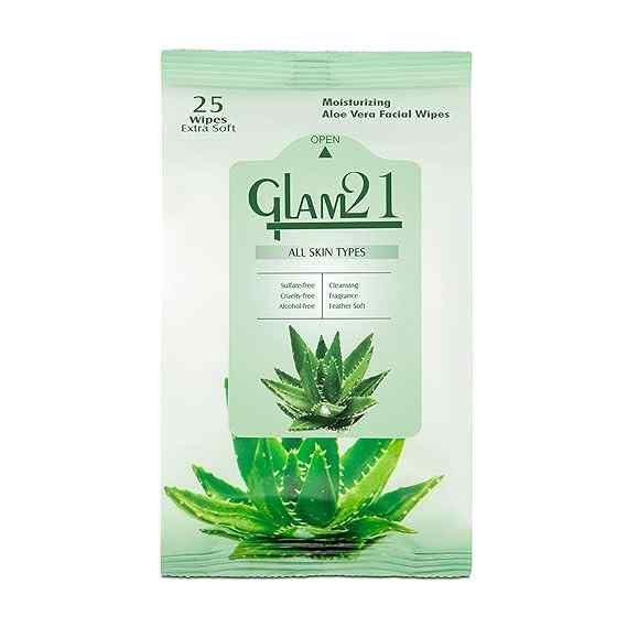 Glam21 Facial Wipes | Super-Soft & Moisturizing | With Aloe Vera Extracts | Clean Dust & Dirt Particles | Pack of 25 PCS