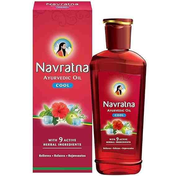 Navratna Ayurvedic Cool Oil | Combination of 9 Ayurvedic Herbs | Relieves Headache, Body ache, Tiredness, Sleeplessness & Tension| Improves Scalp Health | Relaxing & Rejuvenating cooling effect