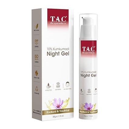 T.A.C Kumkumadi Night Gel For Radiant & Glowing Skin, for Men - Moisturizing Cream for Dark Spots, Pigmentation & Fine Lines - Women & Men, All Skin Types - 50gm