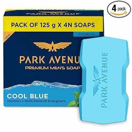 Park Avenue Premium Men’s Soaps for Bath – Cool Blue | 125g (Pack of 4) | Menthol & Mineral Energizer | Grade 1 Soap | For All Skin Types