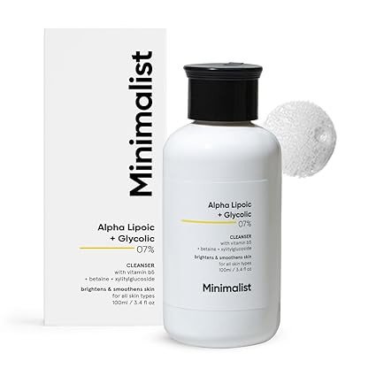 Minimalist 7% ALA & AHA Brightening Face Wash with Vitamin B5 For Hydration, Glycolic Acid For Exfoliation & Alpha Lipoic Acid For Glowing Skin | For Men & Women | 100 ml