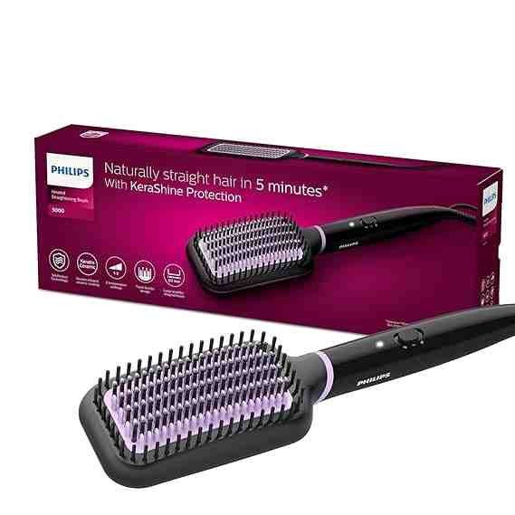 Philips Hair Straightener Brush - Everyday Frizz Free Hair in 5 min I Natural Styles with volume | Shiny and Smooth Hair I No Scalp Burns