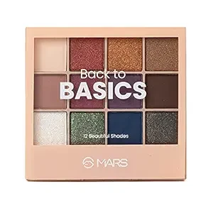 MARS 12 Shades Back to Basics Eyeshadow Palette with Free Applicator | Matte | Shimmer | Beginner Friendly & Long Lasting Eye Shadow Palette (14.4 gm)