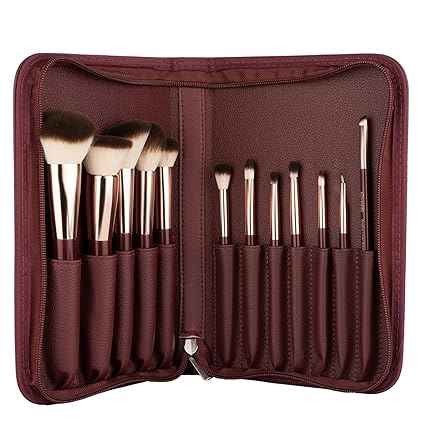 MARS Professional Makeup Brush Set of 12 | Long-Lasting | Soft & Synthetic Bristles | Easy-to-Hold & Precise Application for Face, Eyes & Brows (Maroon)
