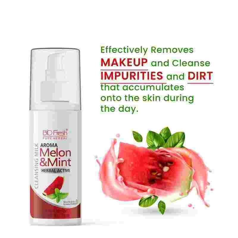 BIOFRESH HERBALS Melon & Mist Cleansing Milk - 100ml Herbal Active Daily Facial Cleanser Removes Dirt Makeup Remover with Birch Extracts Semi-Liquid Toner for Men & Women