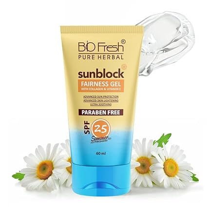 BIOFRESH Sunblock Fairness Gel SPF25-60ml with Collagen & Vitamin-E Protects UVA & UVB Rays with No White Cast Skincare Daily Lotion for Sun Protect