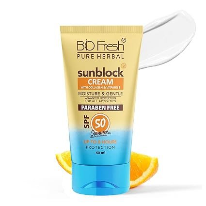 BIOFRESH HERBALS Sunblock Cream SPF 50 Face Sunscreen Moisturizer with Collagen & Vitamin-E Protects UVA & UVB Rays for Oily, Dry, Acne-prone Skin No White Cast Sunscreen Daily Moisturizer
