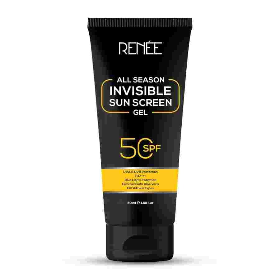 RENEE All Season Invisible Sunscreen Gel 50ml, Spf 50 Broad Spectrum Pa++++, Uva, Uvb & Blue Light Protection | No White Cast, Transparent, Non-greasy, Quick Absorb Gel Texture