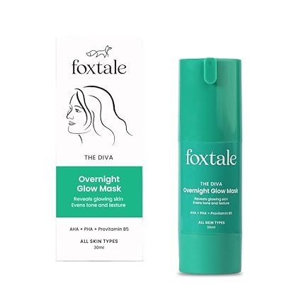 Foxtale Overnight Glow Mask | 4% Glycolic Acid | 3% Lactic Acid |Reduces Blackheads, Whiteheads | 30 Second Salon like Brightening Facial for Glowing Skin | Men & Women - 30ml