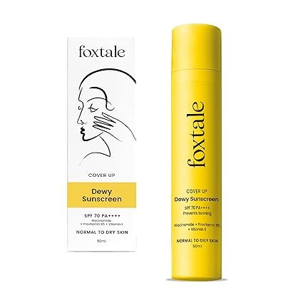 FoxTale Spf 70 Niacinamide Dewy Sunscreen With Pa++++ For Dewy Sun Protection|Tan Protection|Lightenweight|No White Cast|Non Greasy|Anti-Tan Formula|For Spot Depigmentation|Men & Women|50 Ml