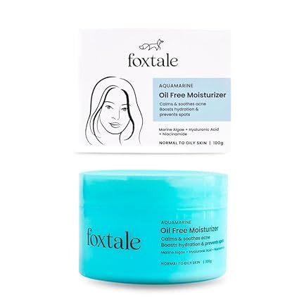 Foxtale Oil-Free Gel Moisturizer for Face | Hyaluronic Acid, Niacinamide, Betaine, Marine Algae| Boosts Hydration, Brightens Skin, Soothes Acne| Lightweight for Oily, Acne-Prone Skin |Men & Women-100g