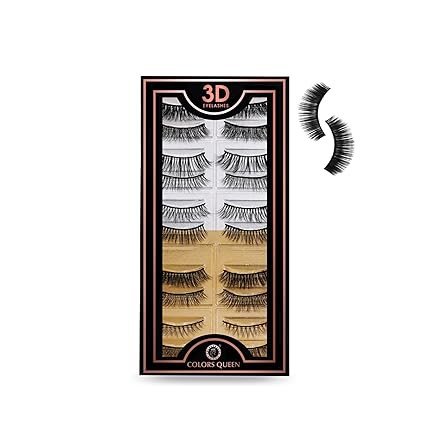 Colors Queen 10 Pairs 3D Eyelashes | Natural Hair, Reusable False Eyelashes | Lightweight Fake Eyelashes for Women
