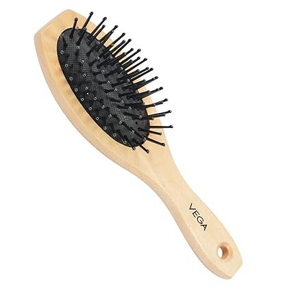 Vega Small Wooden Cushioned Hair Brush (India's No.1* Hair Bursh Brand) For Men and Women E2 BB