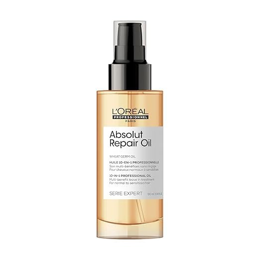 Loréal Professionnel Absolut Repair 10-in-1 Leave-in Serum for Dry & Damaged Hair - 90ml | 10-in-1 Multi-Benefit Leave-In Hair Oil, 1 action with 10 benefits, Enriched with Wheat Germ Oil
