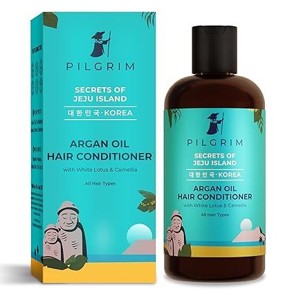 Pilgrim Korean Argan Oil Hair Conditioner With White Lotus & Camellia,Discover Healthy,Bouncy And Shiny Hair,Deep Nourishment All Hair Types,Men And Women, Korean Beauty Secrets, 200 Millilitre