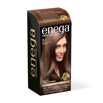 Enega No Ammonia Grey Coverage Long Lasting Creme Hair Color with Argan Oil & Green Tea Extract - Pack of 1(150 ML) (3.5 Chocolate Brown)