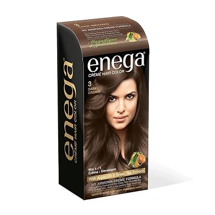 Enega No Ammonia Grey Coverage Long Lasting Creme Hair Color with Argan Oil & Green Tea Extract - Pack of 1(150 ML) (3 Dark Brown)