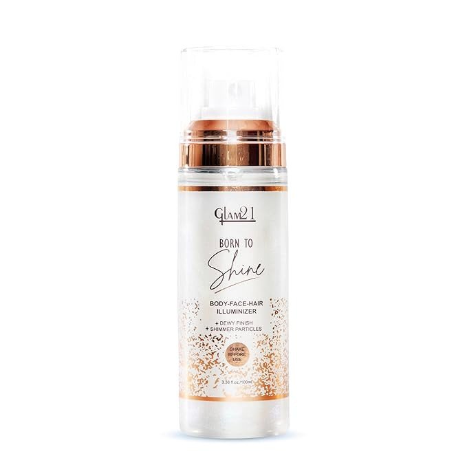 Glam21 Born to Shine Long Lasting | Non-transferrable | With Shimmer particles |Dewy Finish|Single illuminiser for hair, body and face| Holo| 100ml