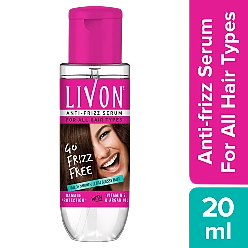 Livon Serum Anti-frizz Serum - For All Hair Types, Damage Protection, With Vitamin E & Argan Oil, 20 ml