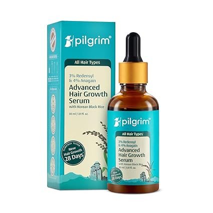 Pilgrim Redensyl 3% + Anagain 4% + Baicapil Advanced Hair Growth Serum (30ml) for Scalp with Korean Black Rice, Saw Palmetto | Control Hair Fall, Stimulate Hair Regrowth, Increase Hair Density | For Women & Men