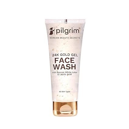 Pilgrim 24k Gold Gel Facewash with Korean White Lotus & Lactic Acid 80ml | Face wash for glowing skin | Reduce dark spot and improves skin texture | Removes dullness | For All Skin Types I For Women and Men