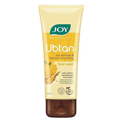 Joy Ubtan Tan Removal Face Wash | Detans, Removes Dirt & Blemishes for a Natural Glowing Skin | Enriched With Turmeric, Saffron & Sandalwood | Suitable for All Skin Types