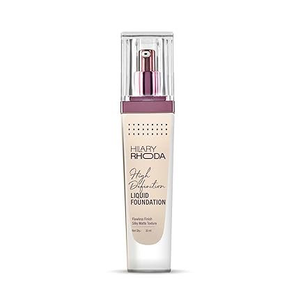 Hilary Rhoda High Definition Foundation | Hides Pores & Blemishes | HD Foundation For All Skin Types | Blendable Formula | Matte & Natural Finish | High Coverage | 33ml