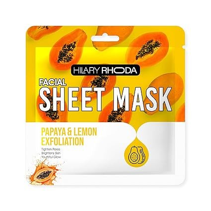 Hilary Rhoda Papaya & Lemon Exfoliation Sheet Mask | Daily Glow Sheet Mask | Brightens & Exfoliates | Facial Sheet Mask with Serum | Tightens Pores - 20gm