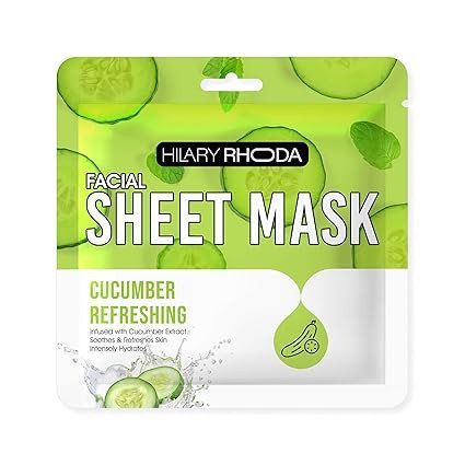 Hilary Rhoda Cucumber Refreshing Sheet Mask | Refreshes & Hydrates Skin | For All Skin Types | Facial Sheet Mask with Serum | Depuffs Face - 20gm