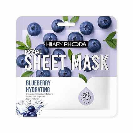 Hilary Rhoda Blueberry Hydrating Sheet Mask | Enhances Skin Radiance | Face Sheet Mask for Glowing & Hydrating Skin | Infused with Antioxidants | Suitable For All Skin Types - 20gm