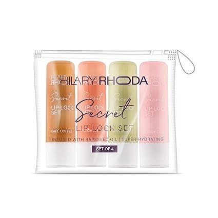 Hilary Rhoda Secret Lip Lock Set | Infused with Rapeseed Oil | Super-Hydrating Lip Balm & Repairs Lips | Cruelty-Free | Keeps Lips Soft & Supple | Set of 4 | 2.6g*4, Multicolor