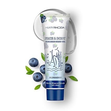 Hilary Rhoda Face & Body Cleansing Scrub Gel | Dead Skin Removing Cleansing Scrub Gel | Gently Exfoliates Skin Cells | Removes Dirt & Oil | 100ml Blueberry