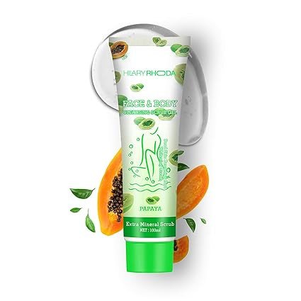 Hilary Rhoda Face & Body Cleansing Scrub Gel | Dead Skin Removing Cleansing Scrub Gel | Gently Exfoliates Skin Cells | Removes Dirt & Oil | 100ml Papaya