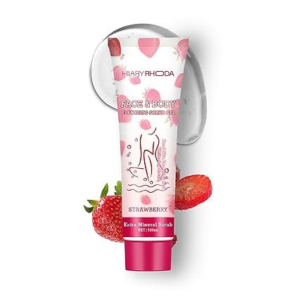 Hilary Rhoda Face & Body Cleansing Scrub Gel | Dead Skin Removing Cleansing Scrub Gel | Gently Exfoliates Skin Cells | Removes Dirt & Oil | 100ml Strawberry