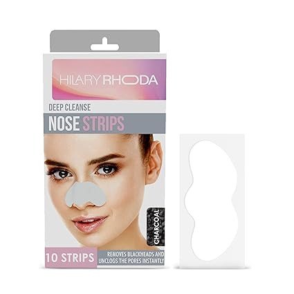 Hilary Rhoda Deep Cleanse Nose Strips | Instant Removal | Removes Blackheads & Whiteheads | Deep Cleanses Skin & Removes Dirt & Oil | 10 Strips (Charcoal)